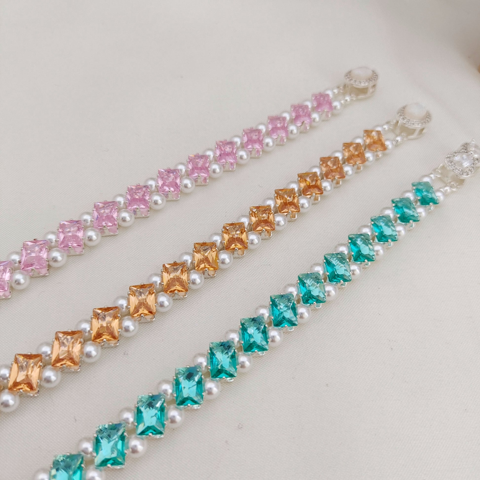 【No.176】DIY Square Zircon Pearl Bracelet Making Kit | Handmade Square Zircon Pearl Bracelet  | Complete Bead Kit with Tutorial | 4*7mm Square Zircon 4mm Pearl Craft Kit iFCraftorium