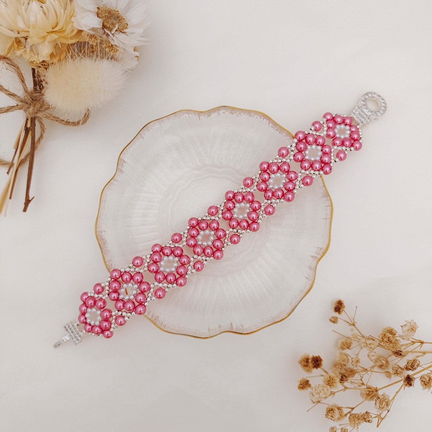 【No.125】DIY Beading Kit – Sweet Berry Pearl Bracelet | Complete Jewelry Making Set with Tutorial iFCraftorium