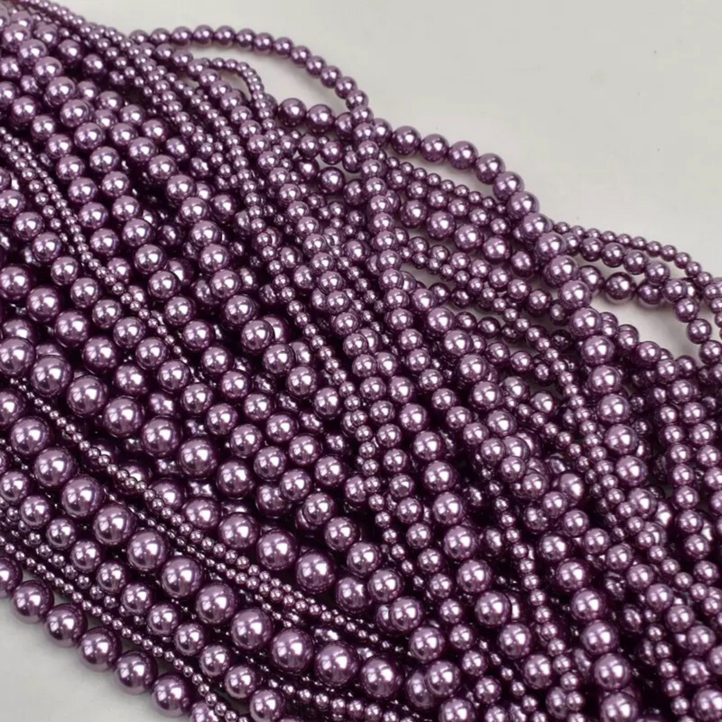 【P14】DIY Beading Supplies – Faux Swarovski Ume Purple Glass Pearls | 3-8mm Round Beads | High Luster, Straight Hole