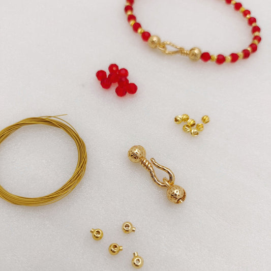 【No.130】DIY Bracelet Kit – Fortune Beads with 4mm Round Beads, Watermelon Beads & Lucky Pepper Connector | Complete Tutorial Included iFCraftorium