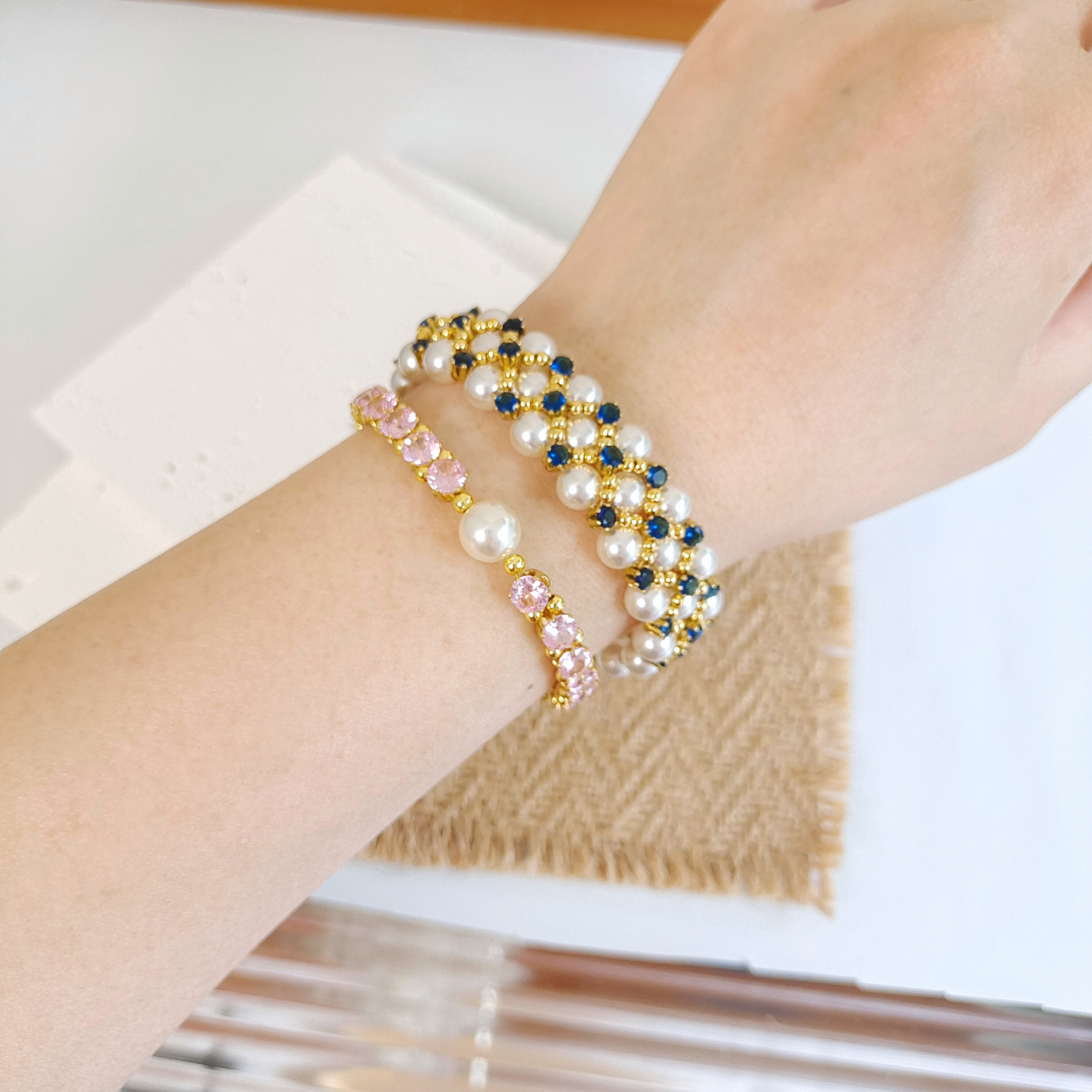 【No.45】 DIY Bracelet Craft Kit – Blue Phantom Beaded Design with Pearls & Sapphire Crystals Beading Set