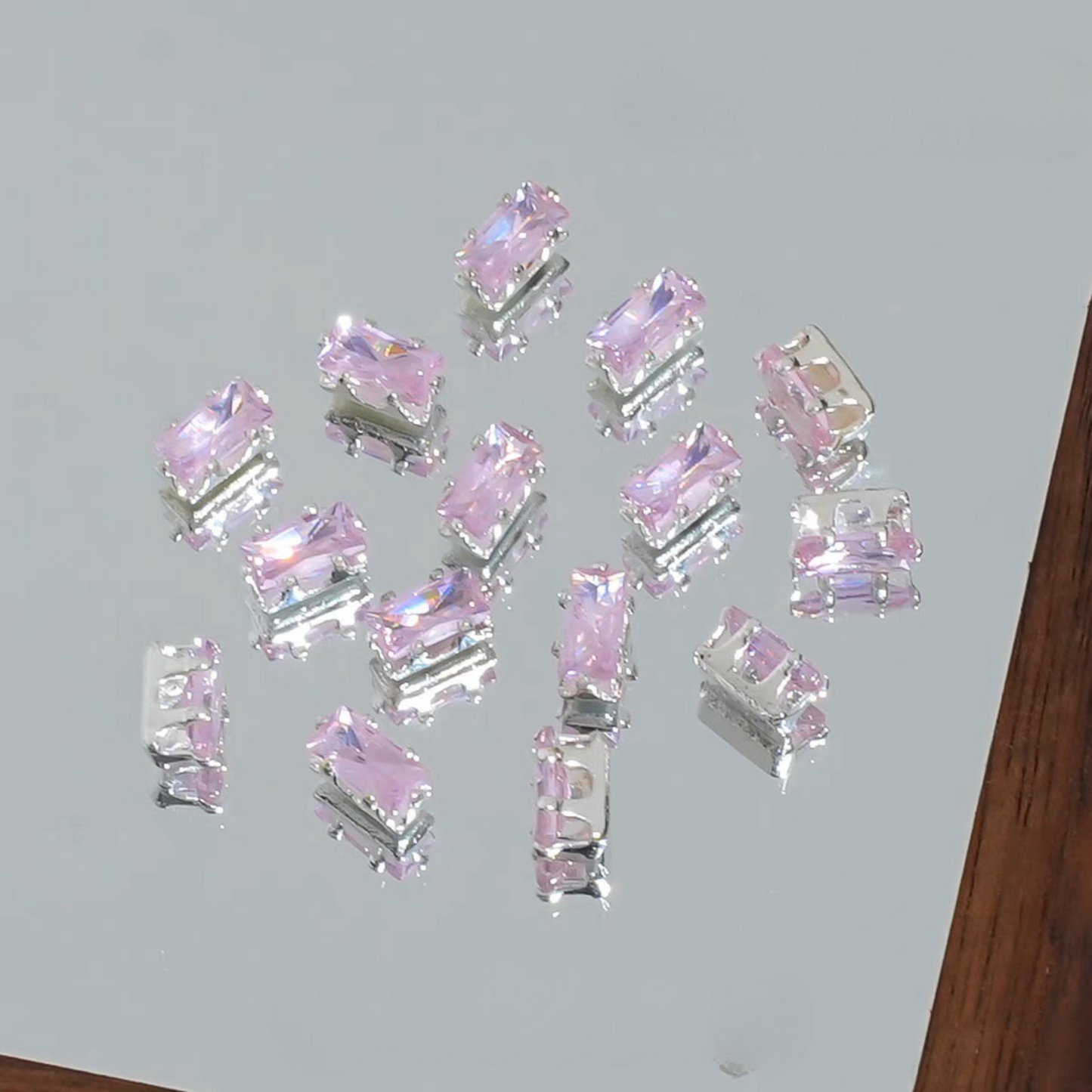 【A29】50pcs Rectangle Zircon Spacer Beads – Silver-Claw for DIY Handmade Jewelry