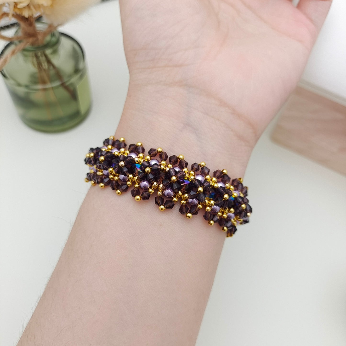 【No.122】DIY Beading Kit – Caramel Macchiato Bracelet | Pearls, AB Crystals & Peacock Clasp | Complete Tutorial iFCraftorium