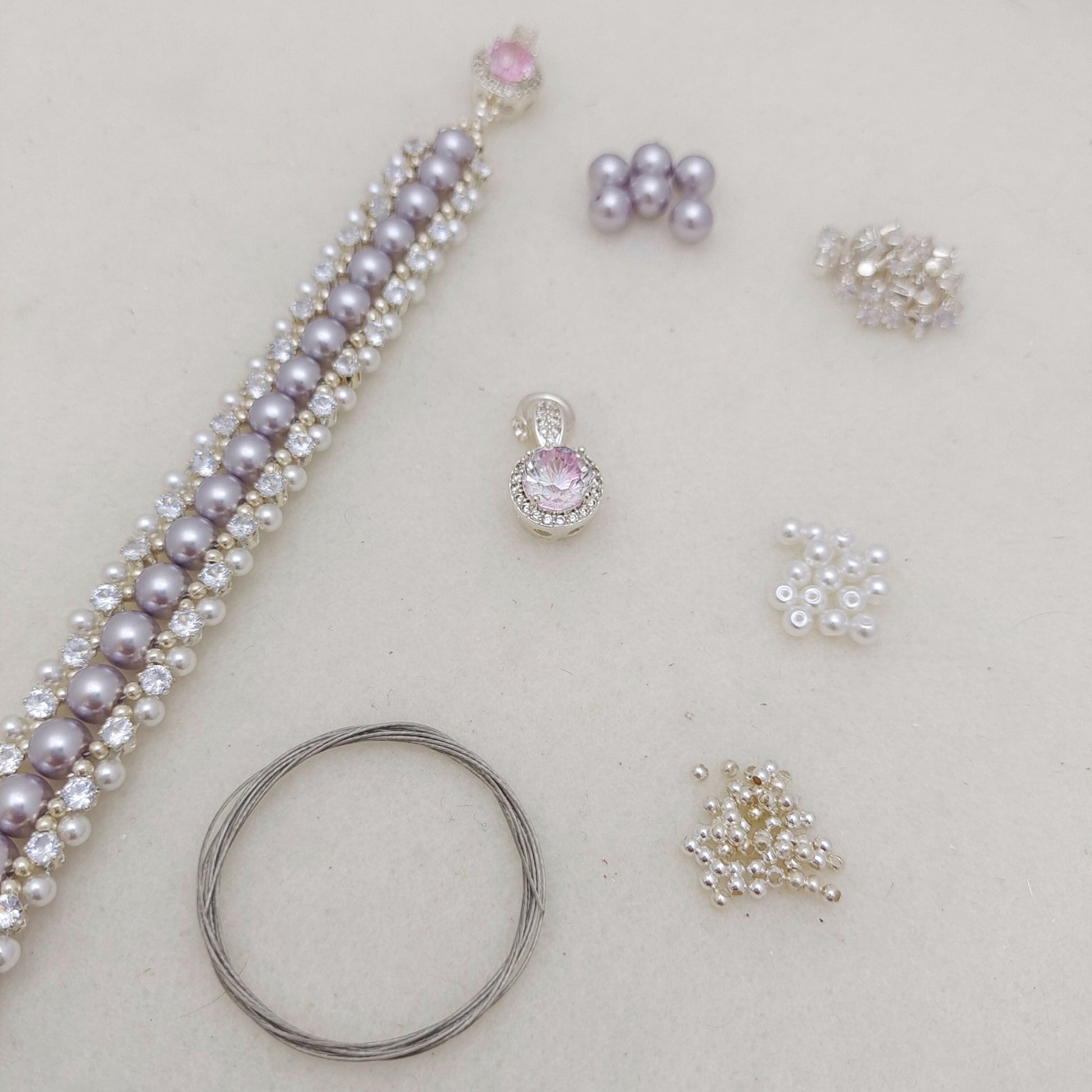 【No.115】DIY Beading Kit – Purple Rose Pearl Bracelet | Complete Jewelry Making Set with Tutorial iFCraftorium