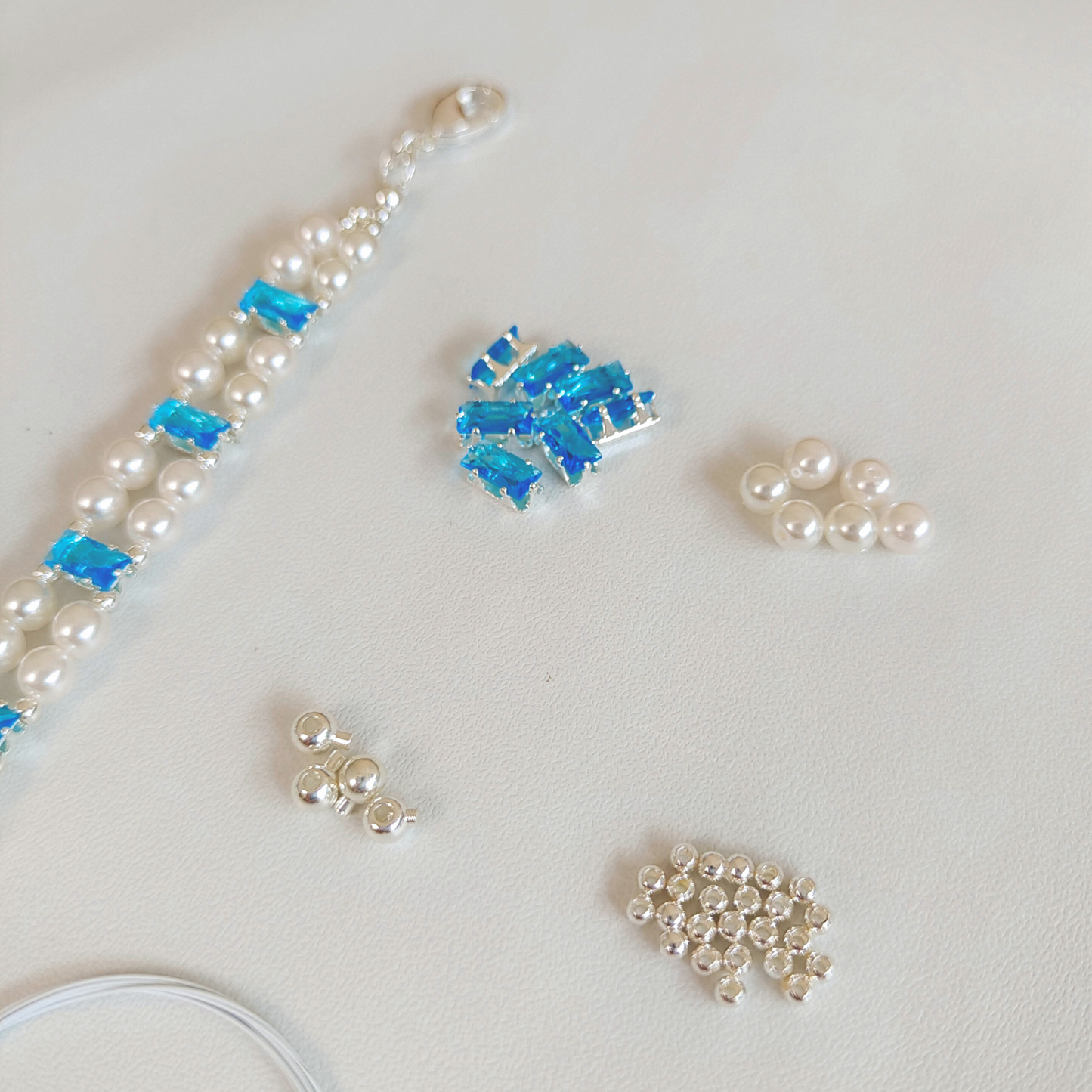 【No.37】 Celestial Pearl Link DIY Bracelet Craft Kit | Aquamarine Zircon & Pearl | Handmade Bracelet Includes Tutorial