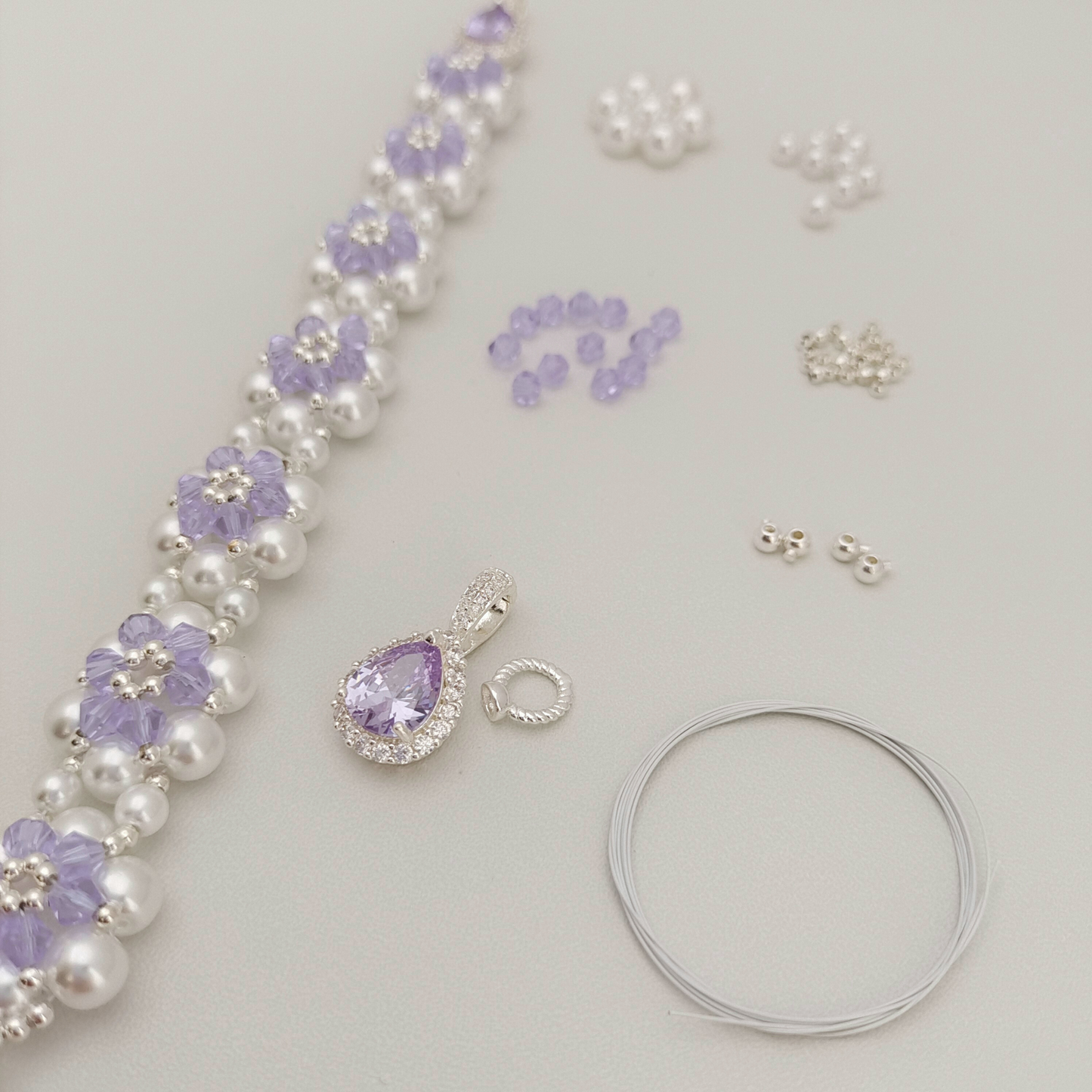 【No.80】 DIY Bracelet Craft Kit – Sunflower Crystal & Pearl Beading Set with Full Tutorial Handmade Jewelry