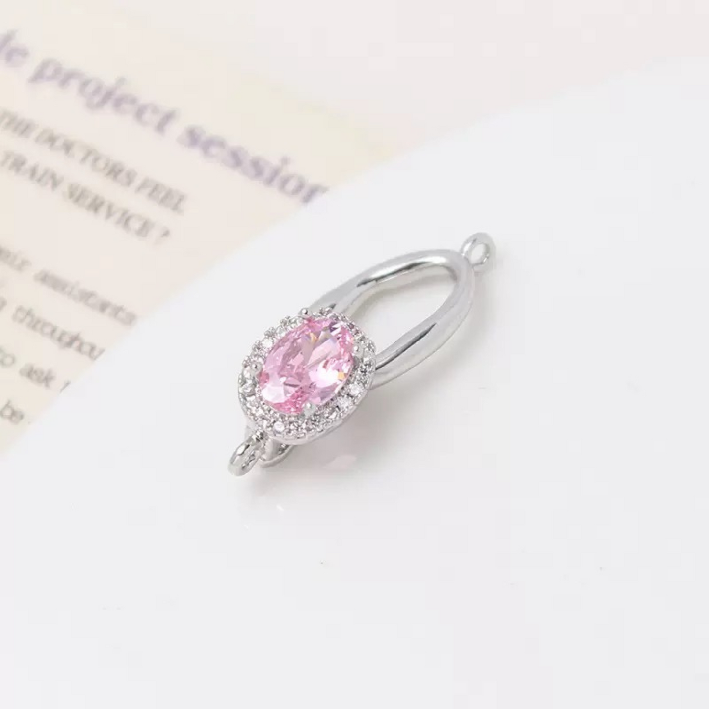 【B03】Oval Zircon Clasp Connector – 14K Gold / Platinum Tone, 8×12mm Stone, for DIY Bracelets & Necklaces