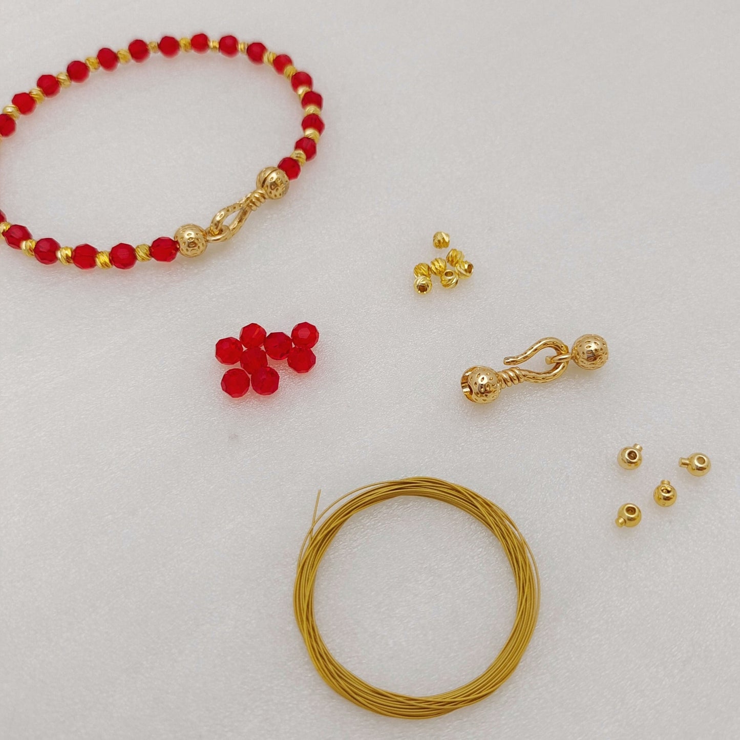 【No.130】DIY Bracelet Kit – Fortune Beads with 4mm Round Beads, Watermelon Beads & Lucky Pepper Connector | Complete Tutorial Included iFCraftorium