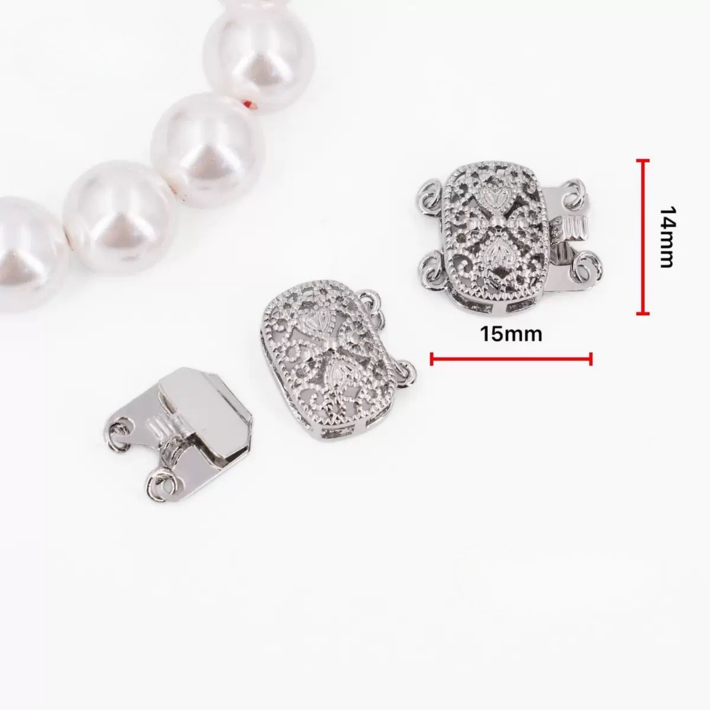 【B04】Vintage-Style Double-Strand Box Clasp – Hollow Filigree Design, 14×15mm for DIY Jewelry