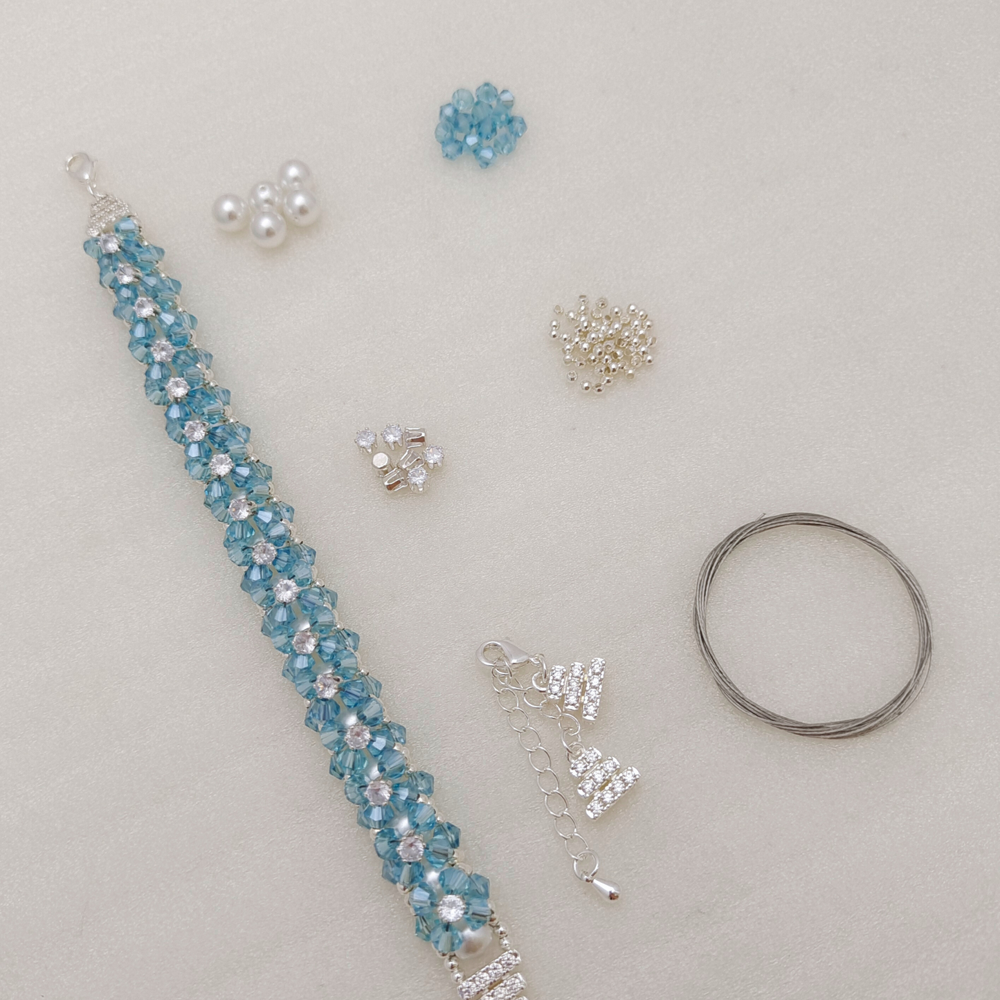 【No.123】DIY Bracelet Kit – Sunny Day Beading Set with Pearls, Diamond Beads & Cake Lobster Clasp | Tutorial Included