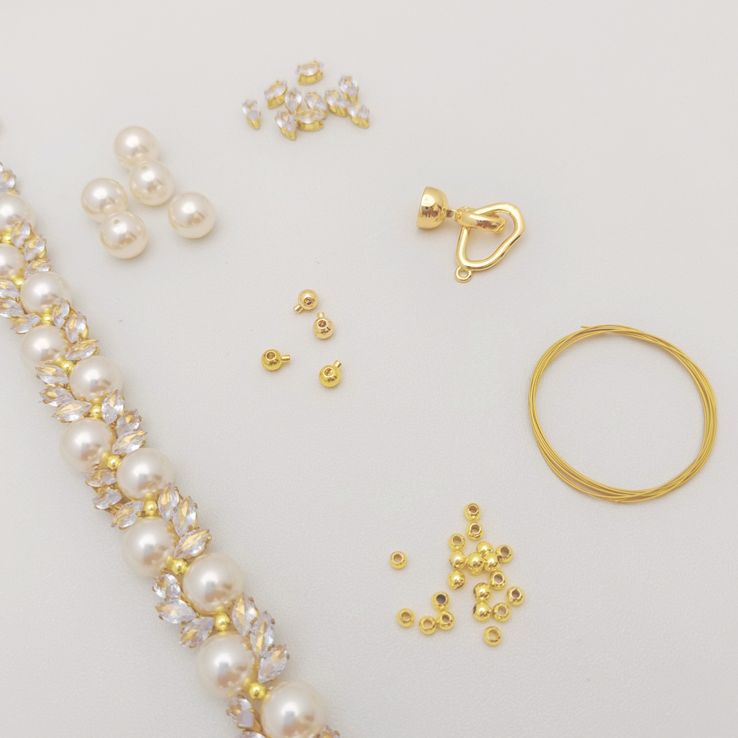 【No.52】 Angel’s Feather DIY Bracelet Craft Kit | Marquise Zircon & Pearl | Handmade Jewelry  Includes Tutorial