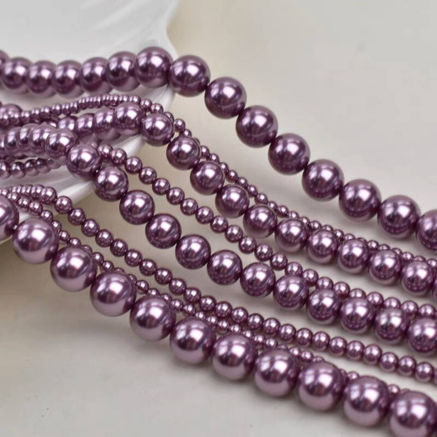 【P14】DIY Beading Supplies – Faux Swarovski Ume Purple Glass Pearls | 3-8mm Round Beads | High Luster, Straight Hole