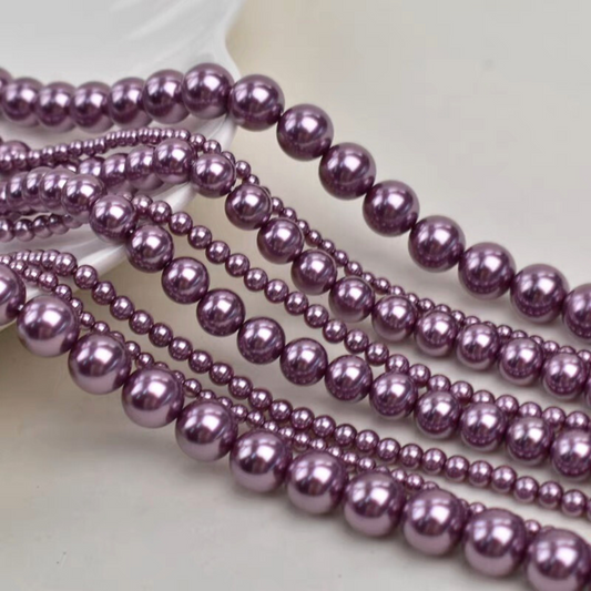 【P14】DIY Beading Supplies – Faux Swarovski Ume Purple Glass Pearls | 3-8mm Round Beads | High Luster, Straight Hole
