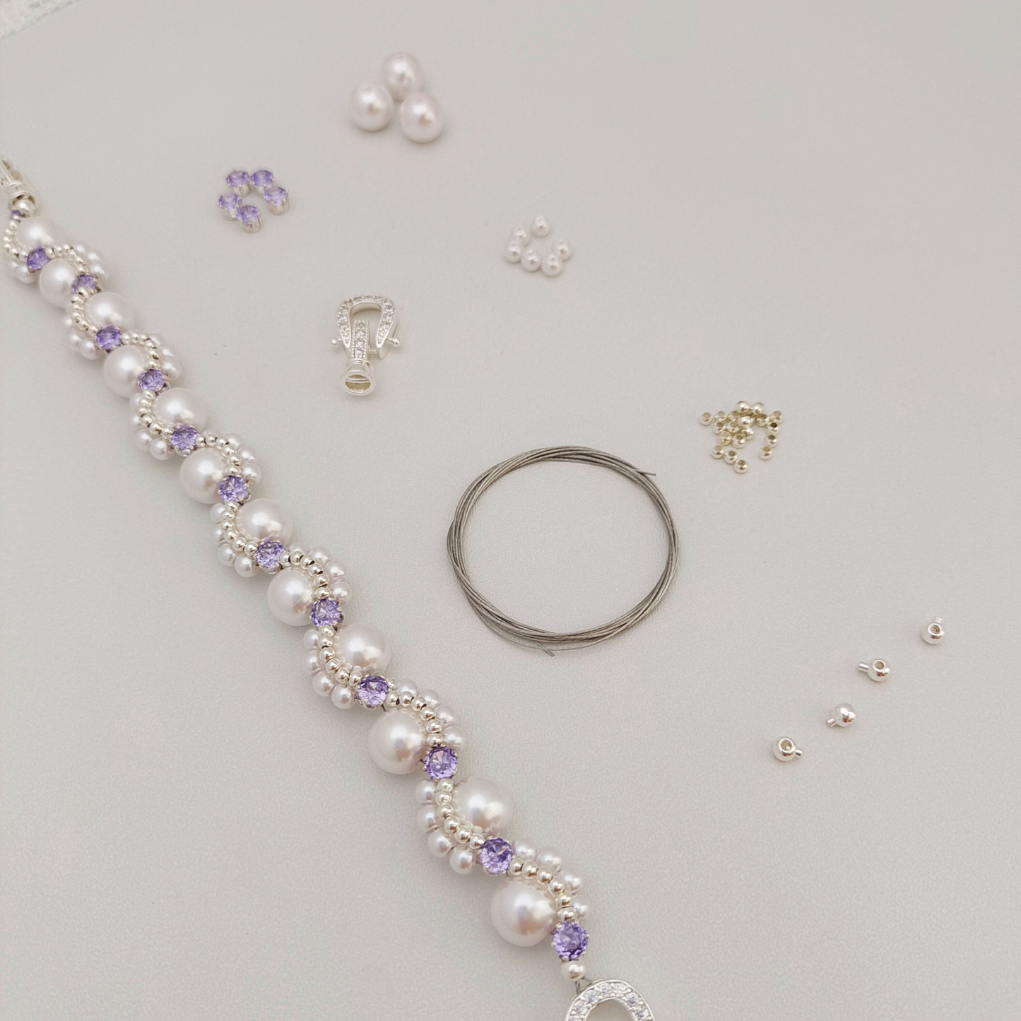 【No.87】DIY Bracelet Kit – Nebula with 8mm Pearls & CZ Beads