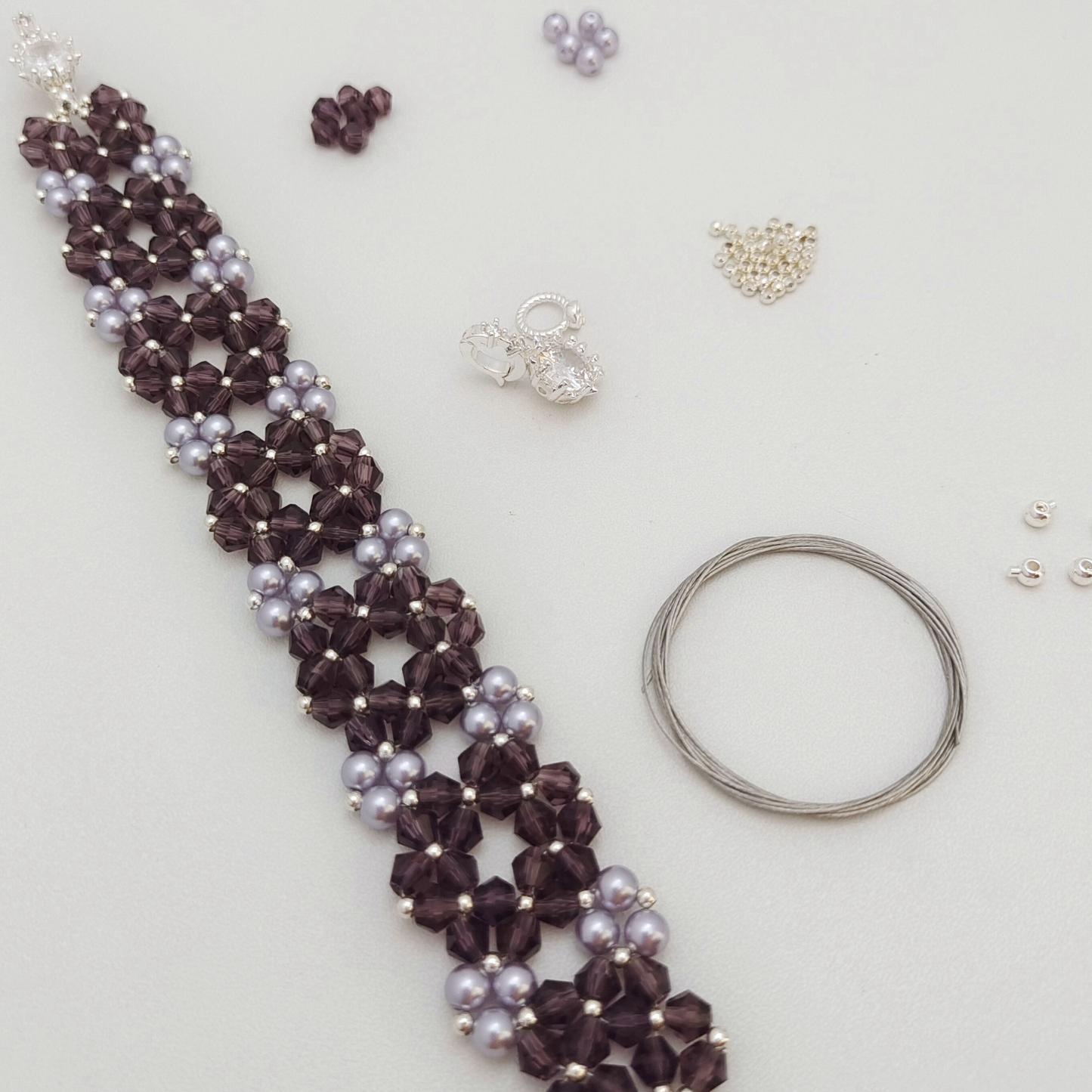 【No.94】DIY Provence Bracelet Making Kit with Lavender Pearls & Beads | Full Tutorial Included