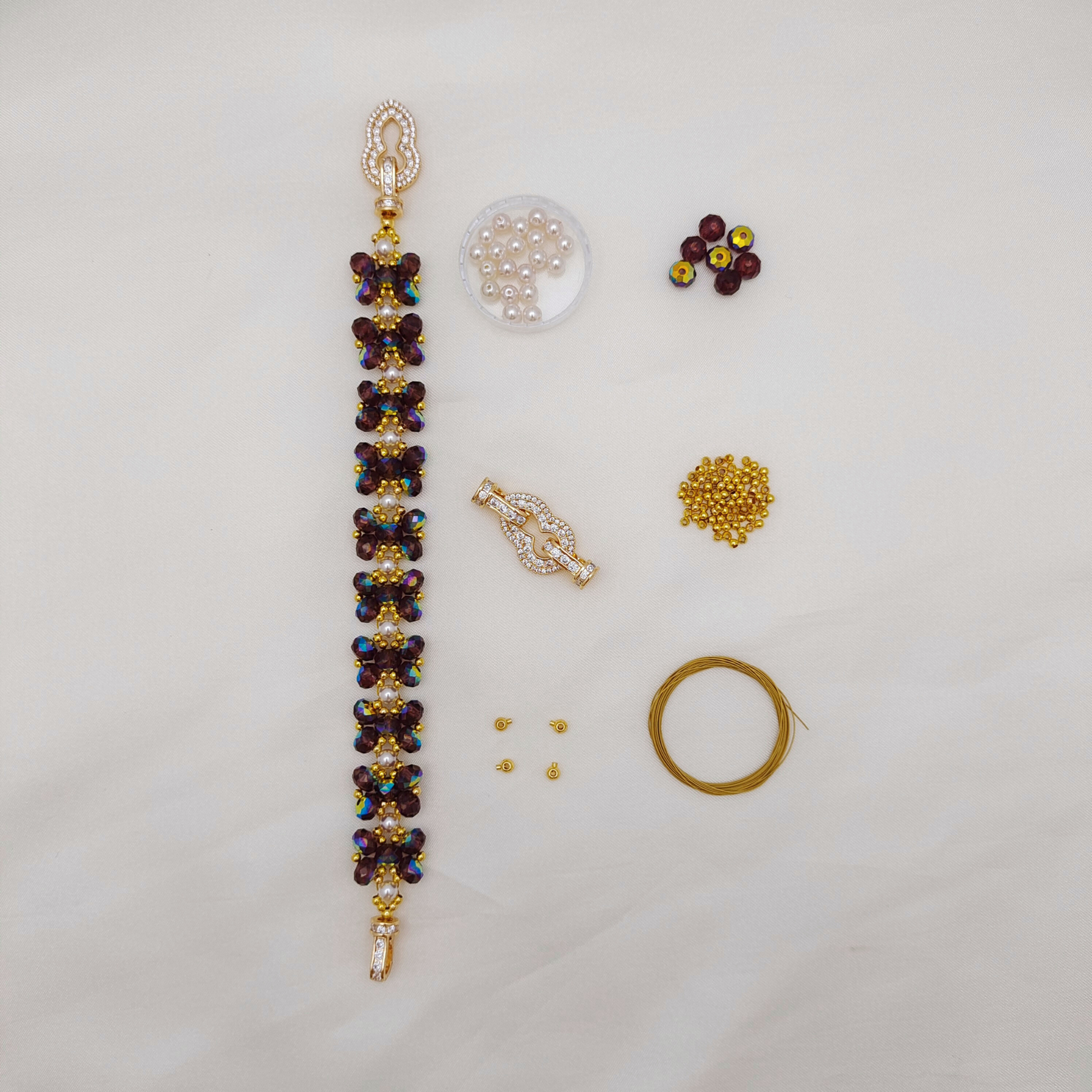 【No.147】Purple Butterfly Bracelet DIY Kit | Pearl Beads & Beading Supplies iFCraftorium
