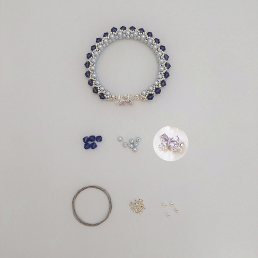 【No.91】DIY Bracelet Kit – Lotus Lilac | Lilac Crystal & Blue Pearl | Full Video Tutorial Included