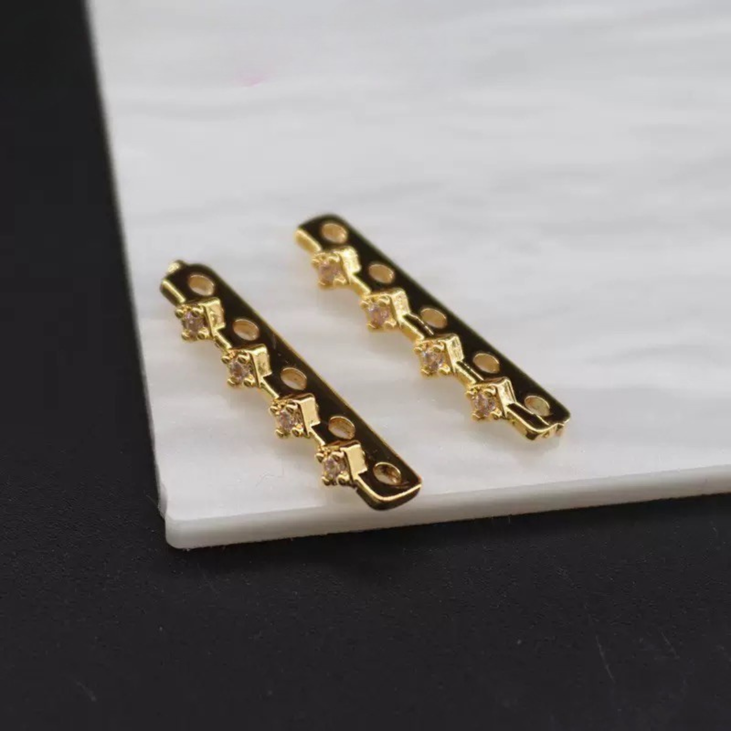 【S15】5PCS DIY Jewelry Findings – 5-Strand Spacer Bar with Micro Pave CZ | Silver Plated Copper, Anti-Tarnish iFCraftorium