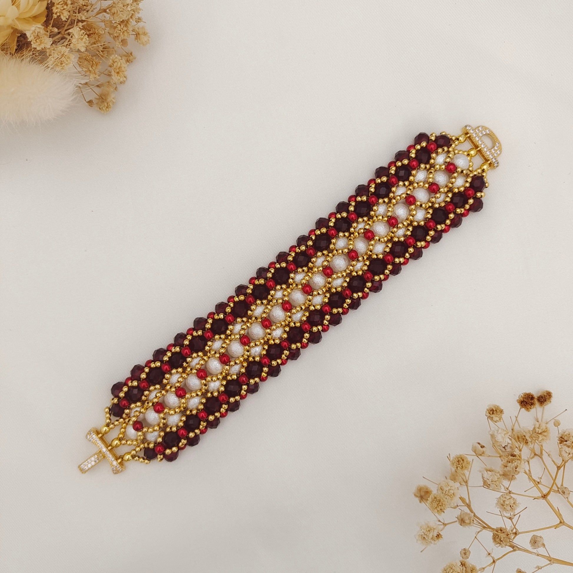 【No.159】DIY Dancing Carnival Bracelet Kit – Pearls, Wheel Beads, Seed Beads & 3-Row Clasp | Full Tutorial iFCraftorium