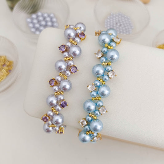 【No.148】Blue Mood Bracelet DIY Kit with Pearls & CZ | Full Tutorial Included | Gift for Monther's Day iFCraftorium