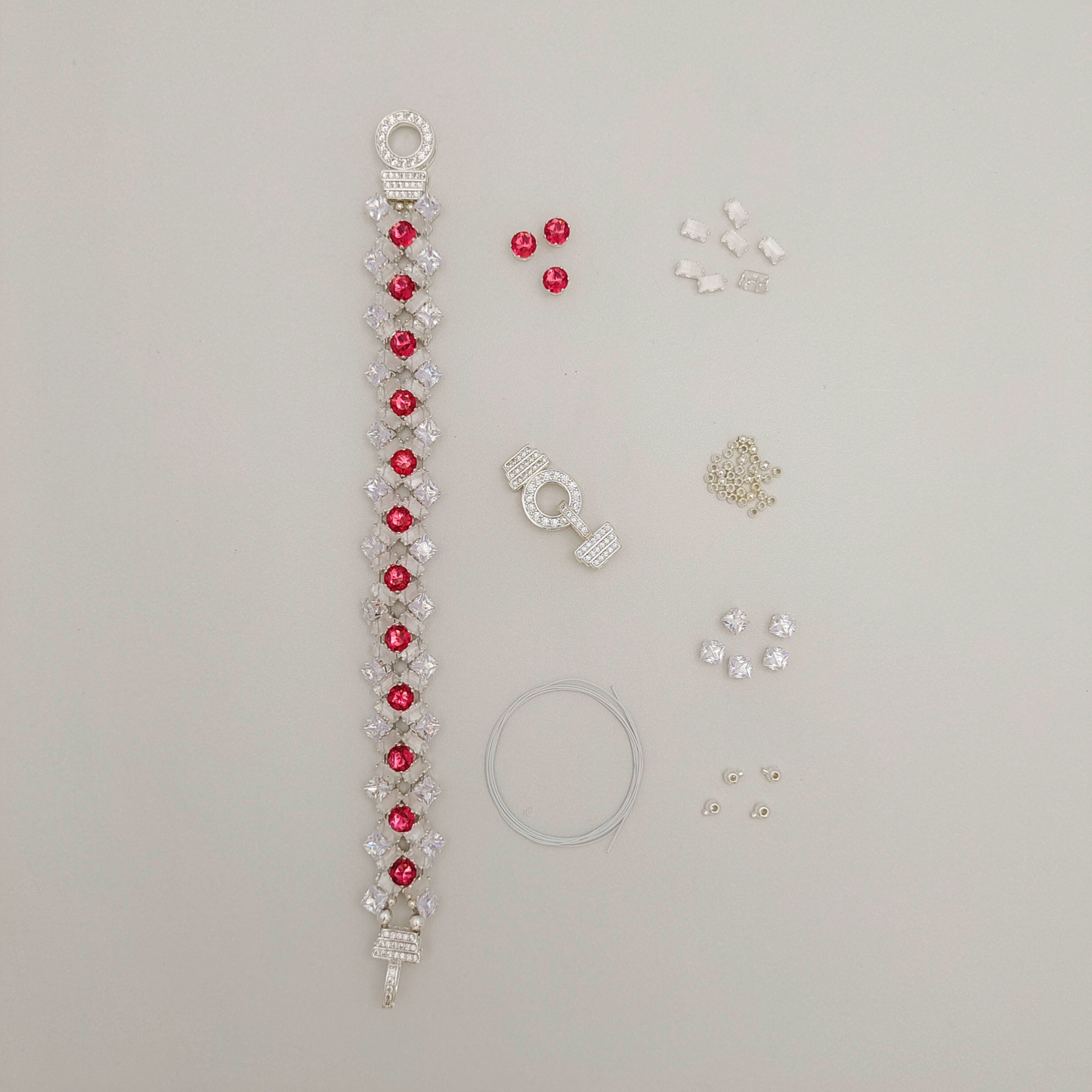 【No.100】DIY Bracelet Kit – “Lily” with Rectangular, Square & Round CZ Stones | Full Tutorial Included