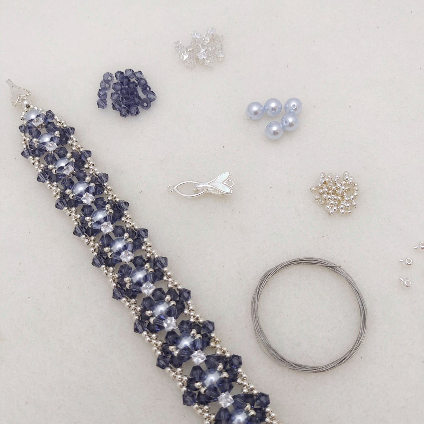 【No.118】DIY Jewelry Kit | “Dance of the Mystic Lotus” Bracelet with Pearls, CZ & Beads | Complete Tutorial Included