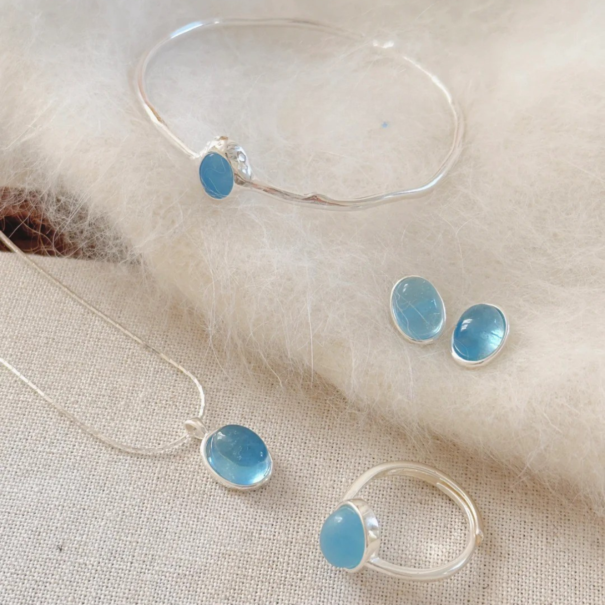 Detailed close-up of aquamarine necklace
