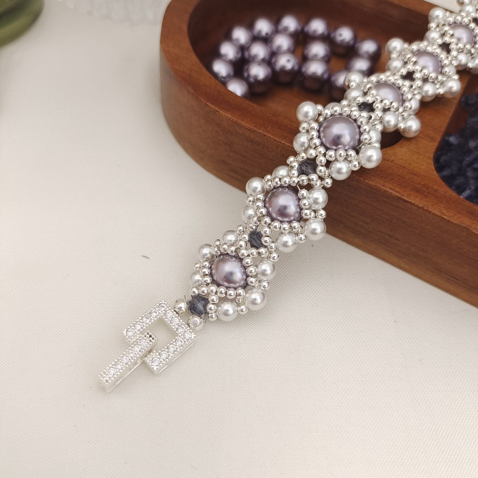 【No.164】DIY Moonlight Bracelet Kit – Pearl Beads & Diamond Beads with O-Ring Clasp | Full Tutorial iFCraftorium