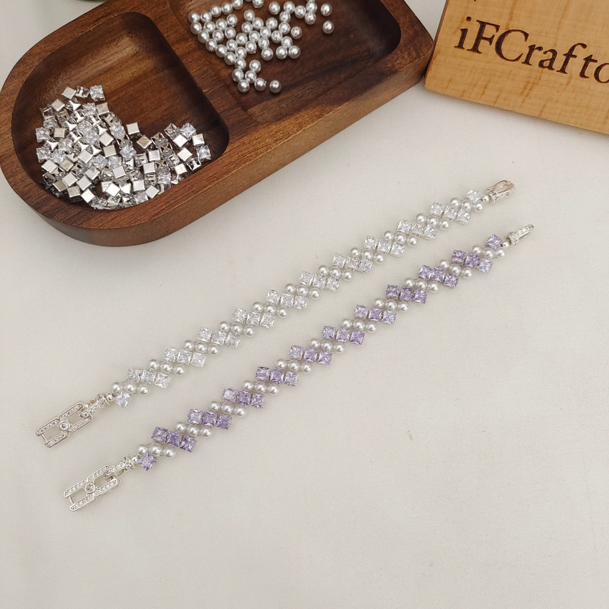 Square zircon pearl beaded bracelet DIY kit
