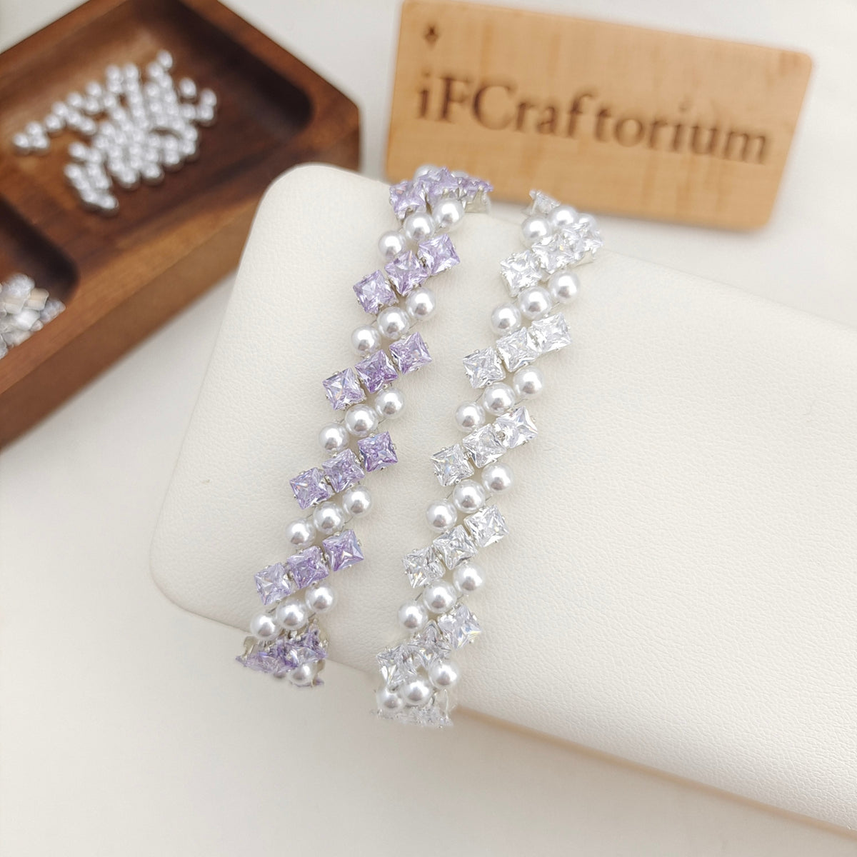 Square zircon pearl beaded bracelet DIY kit