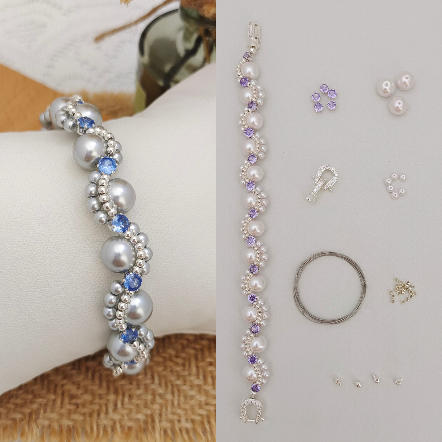 【No.87】DIY Bracelet Kit – Nebula with 8mm Pearls & CZ Beads