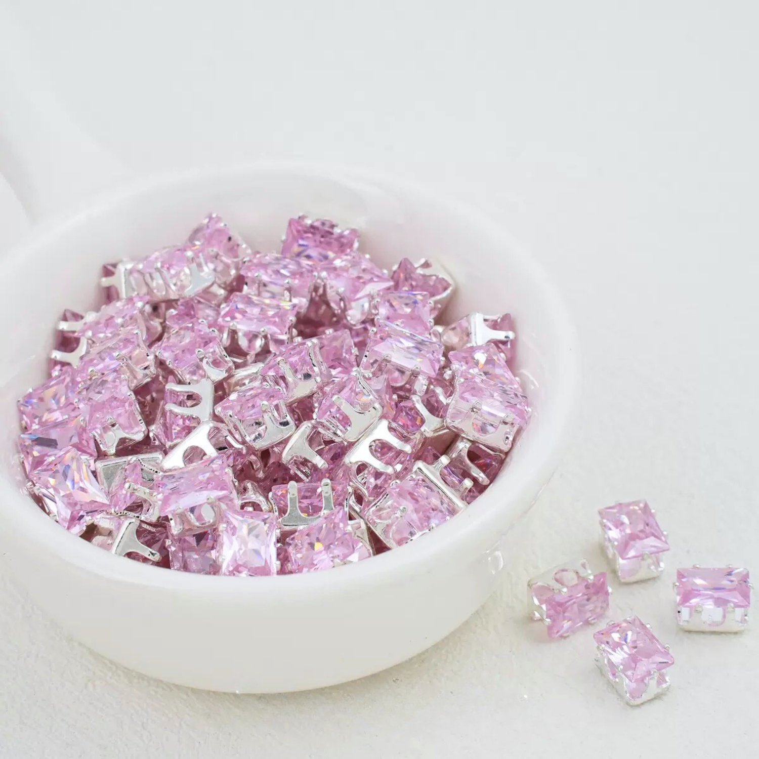 Silver-plated pink baguette zirconia crystals