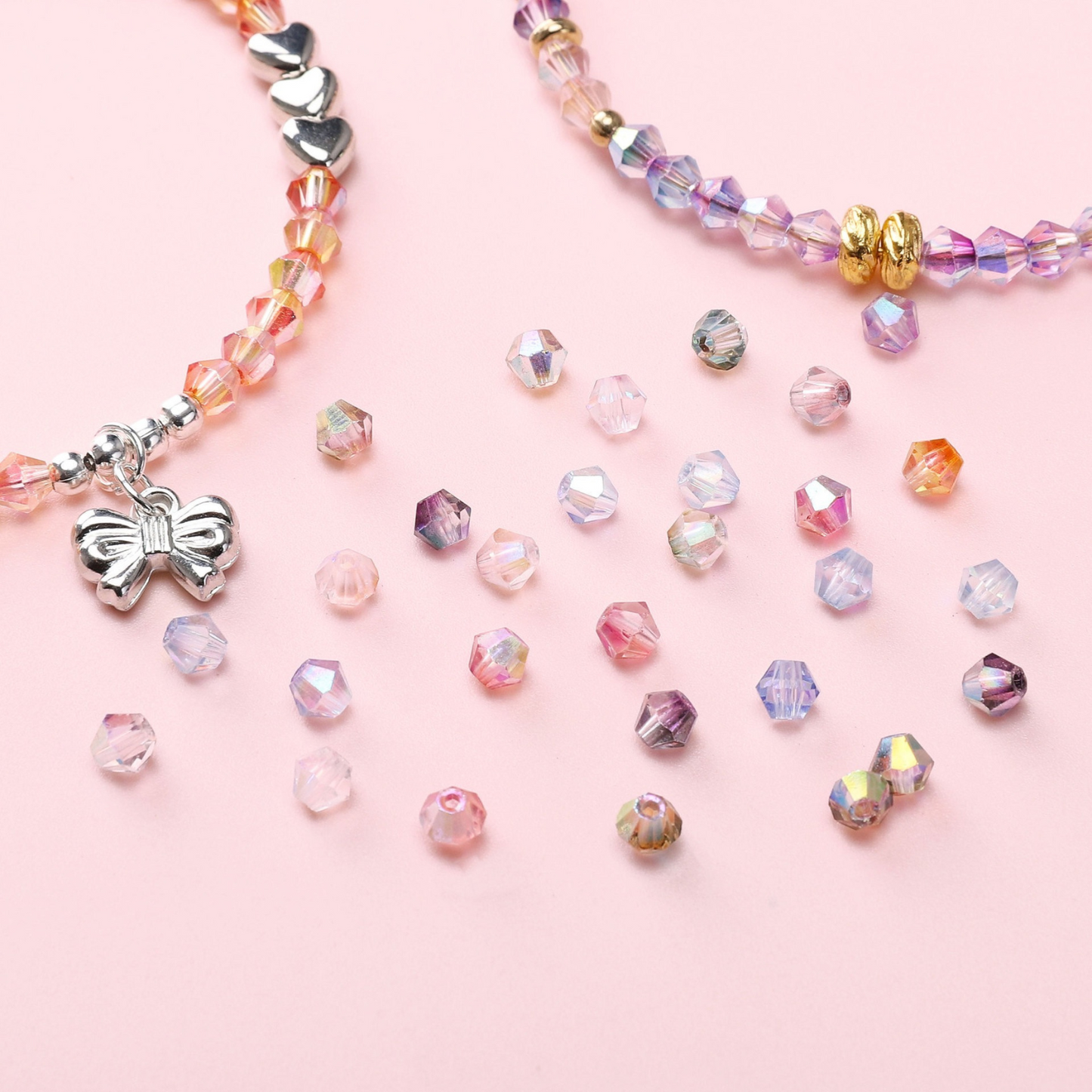 Aurora diamond-shaped crystal beads with multicolor shimmer