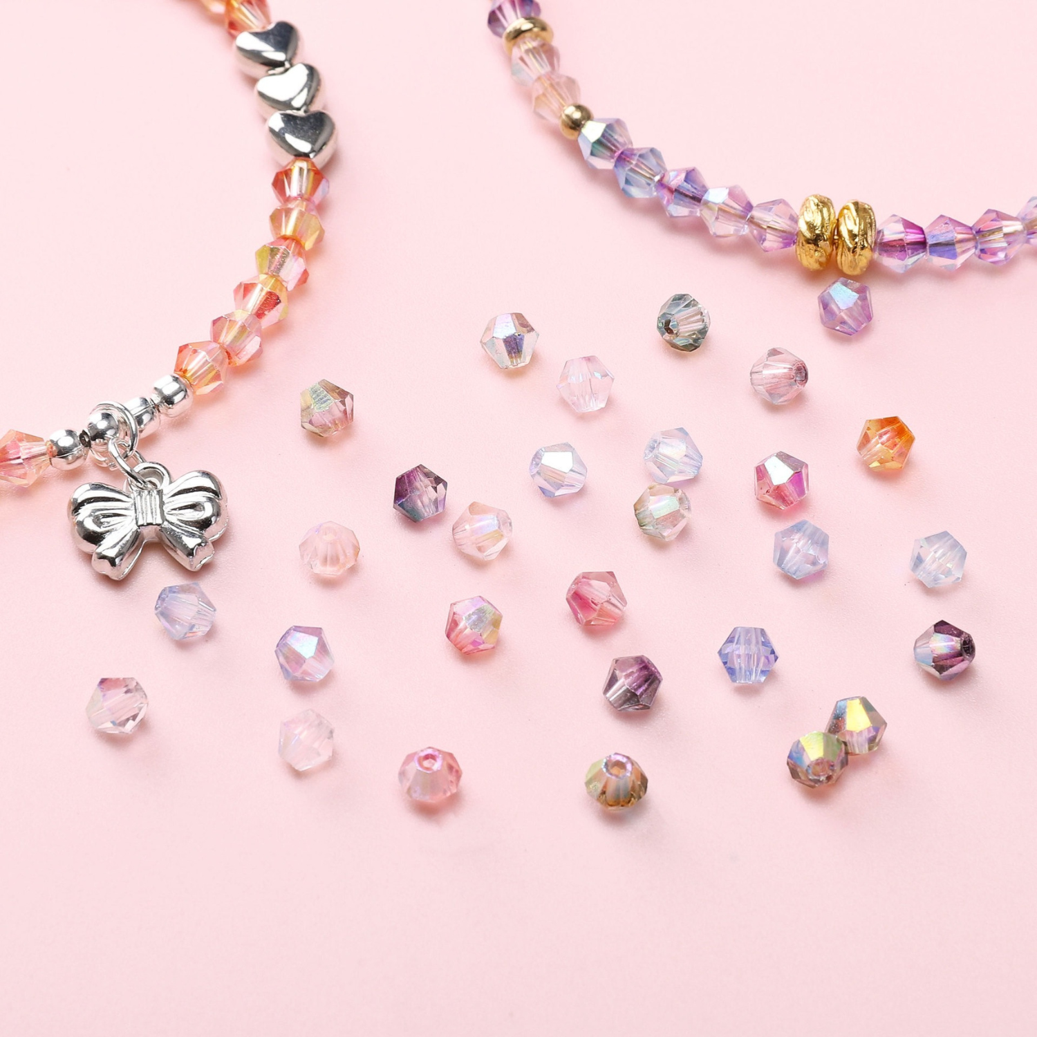 Aurora diamond-shaped crystal beads with multicolor shimmer