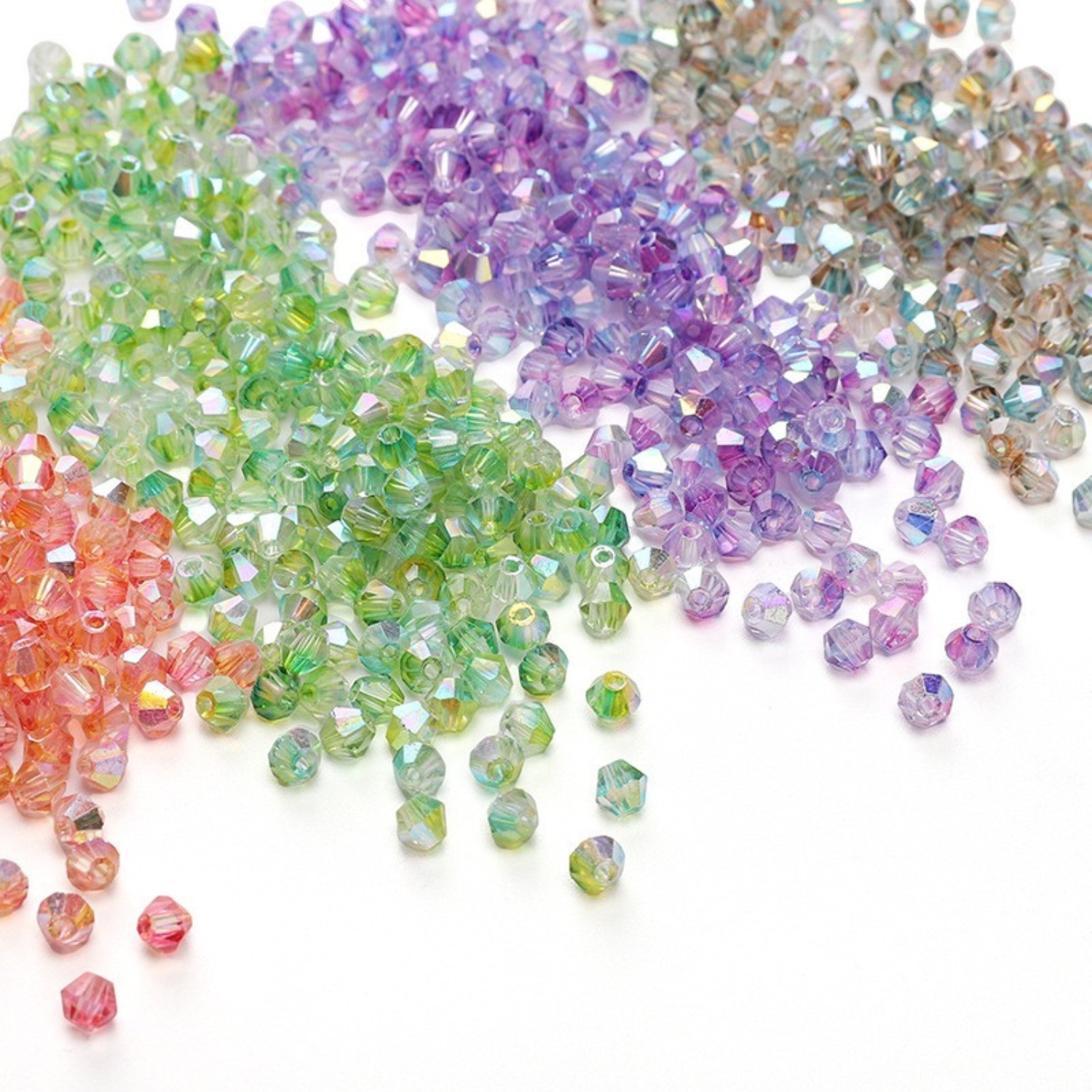 Faceted diamond-cut crystal beads with aurora finish for DIY jewelry