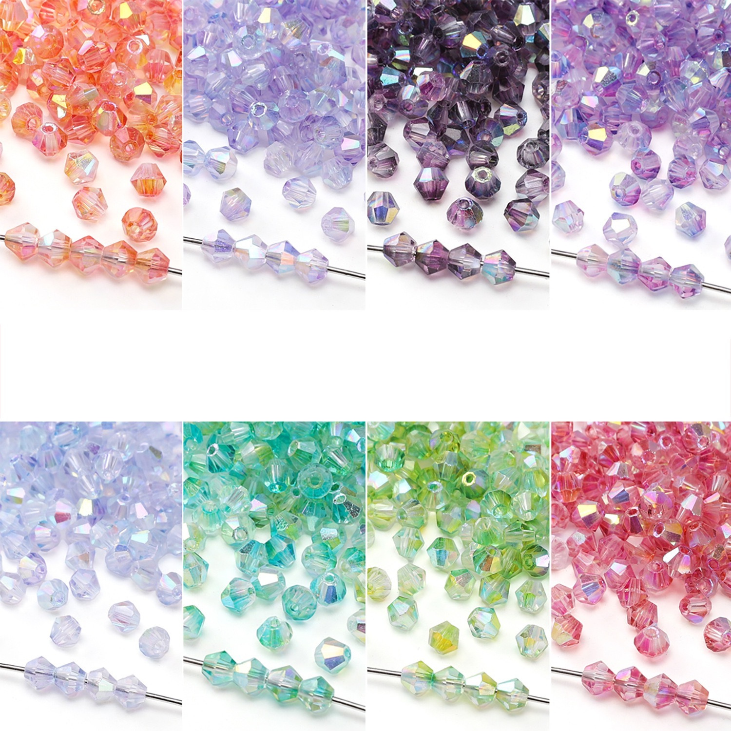 Iridescent aurora crystal beads in diamond shape