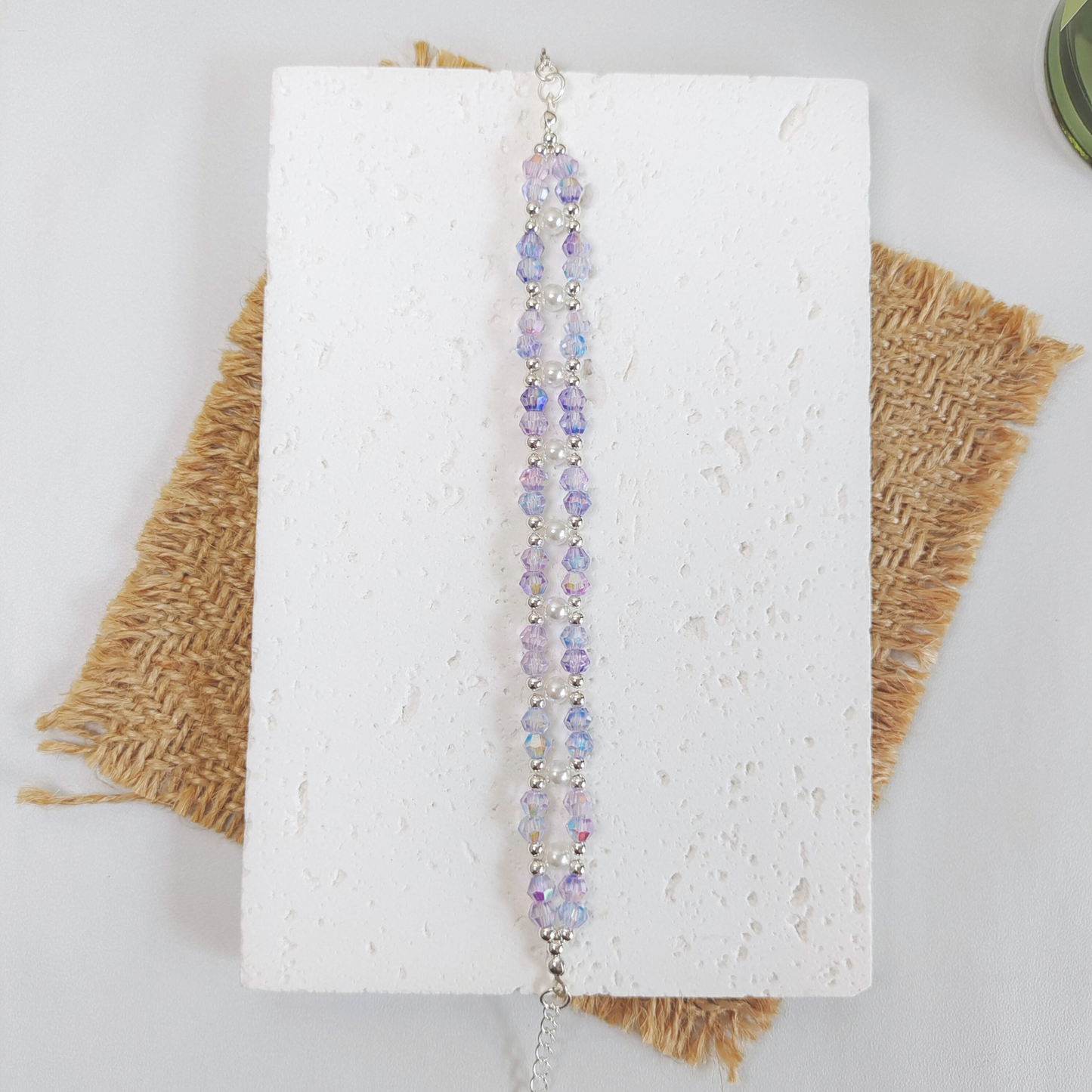 Shimmering violet crystal bracelet with a dreamy glow