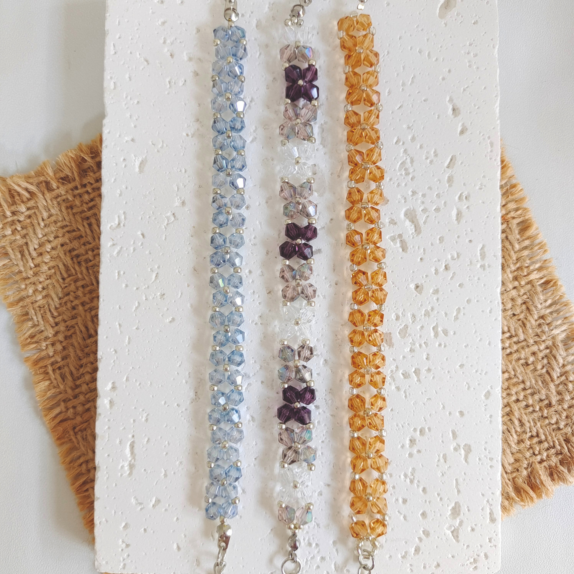 Handmade bracelet with faceted crystal bicone beads