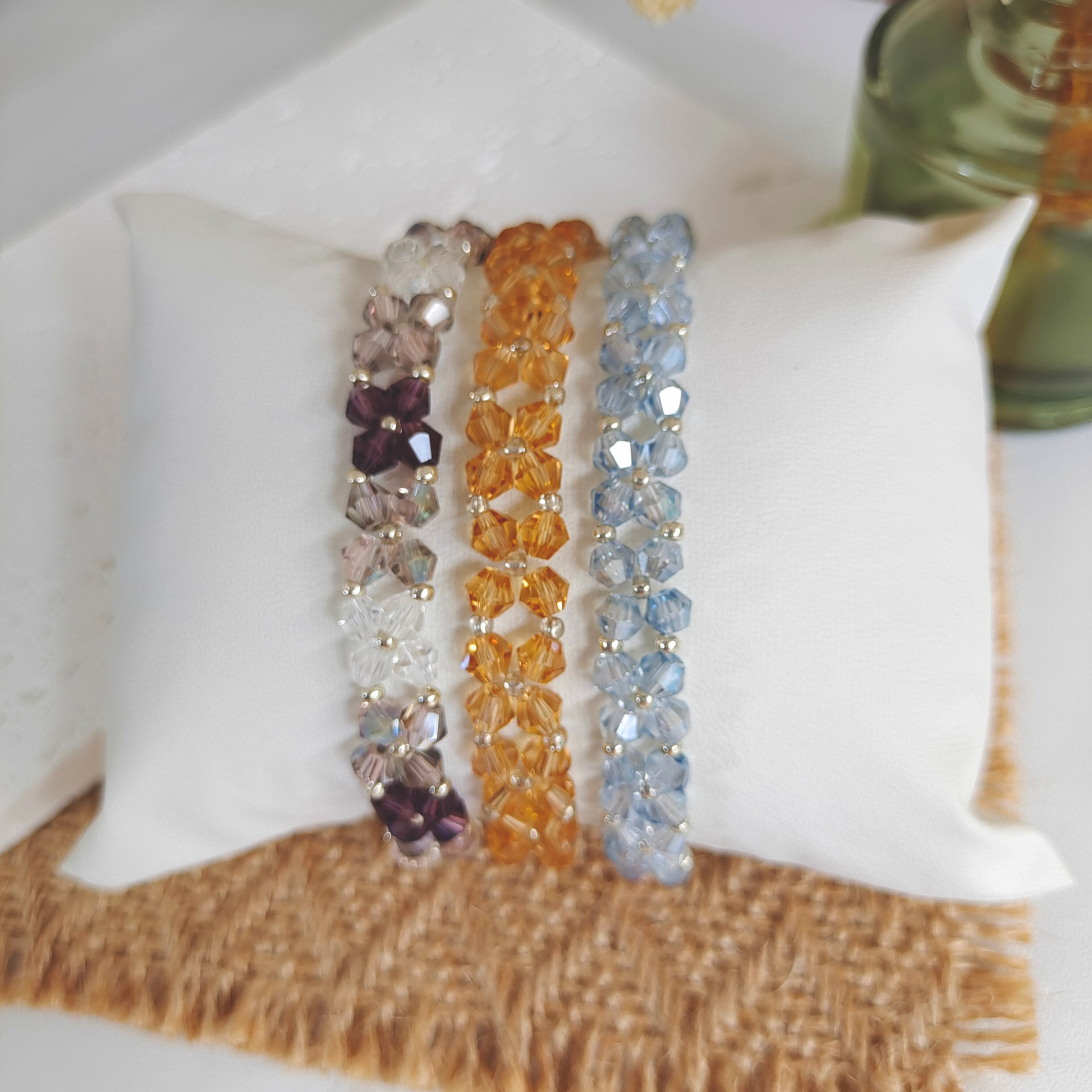 Dainty crystal bracelet made with shimmering bicone beads