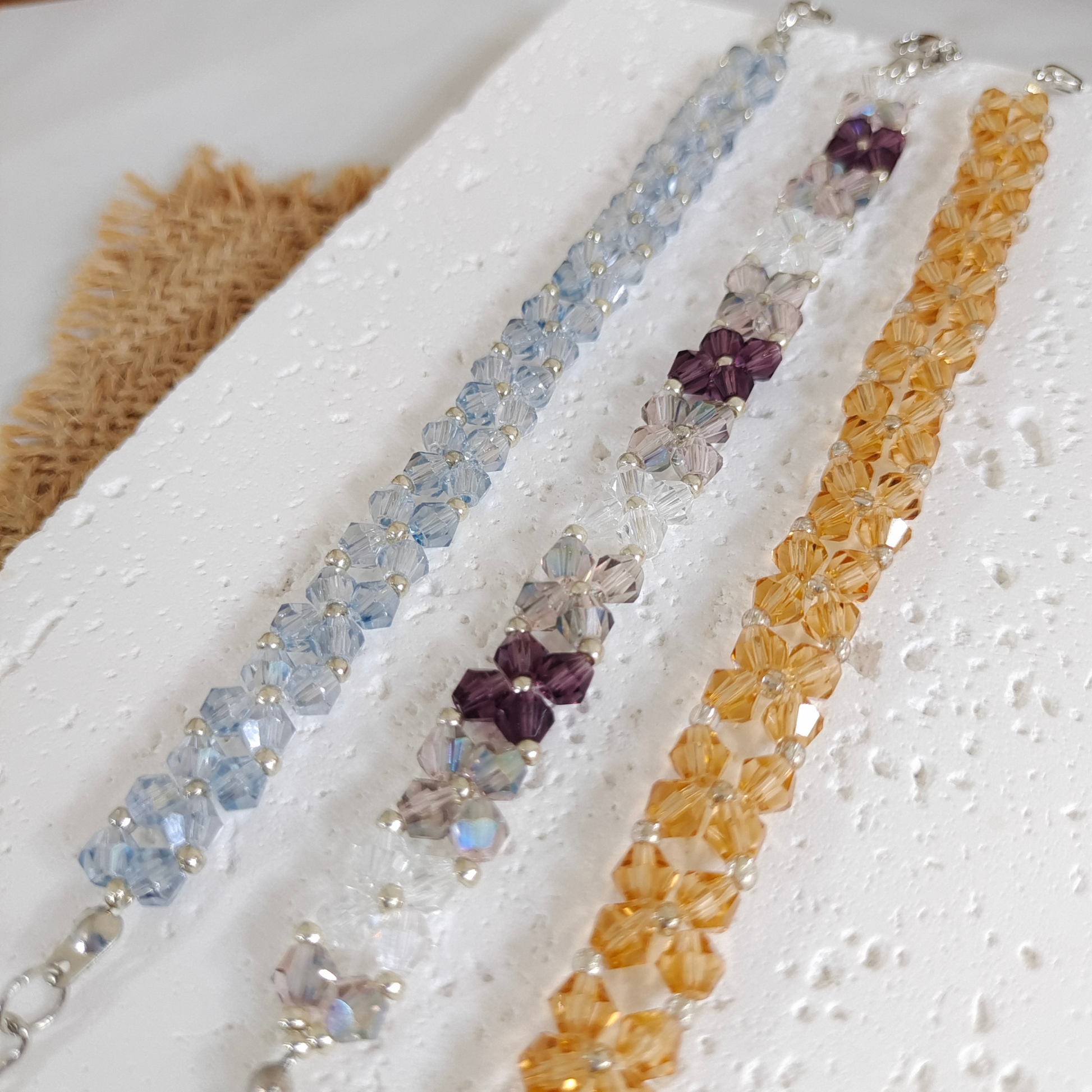 Detail view of sparkling bicone bead bracelet craftsmanship