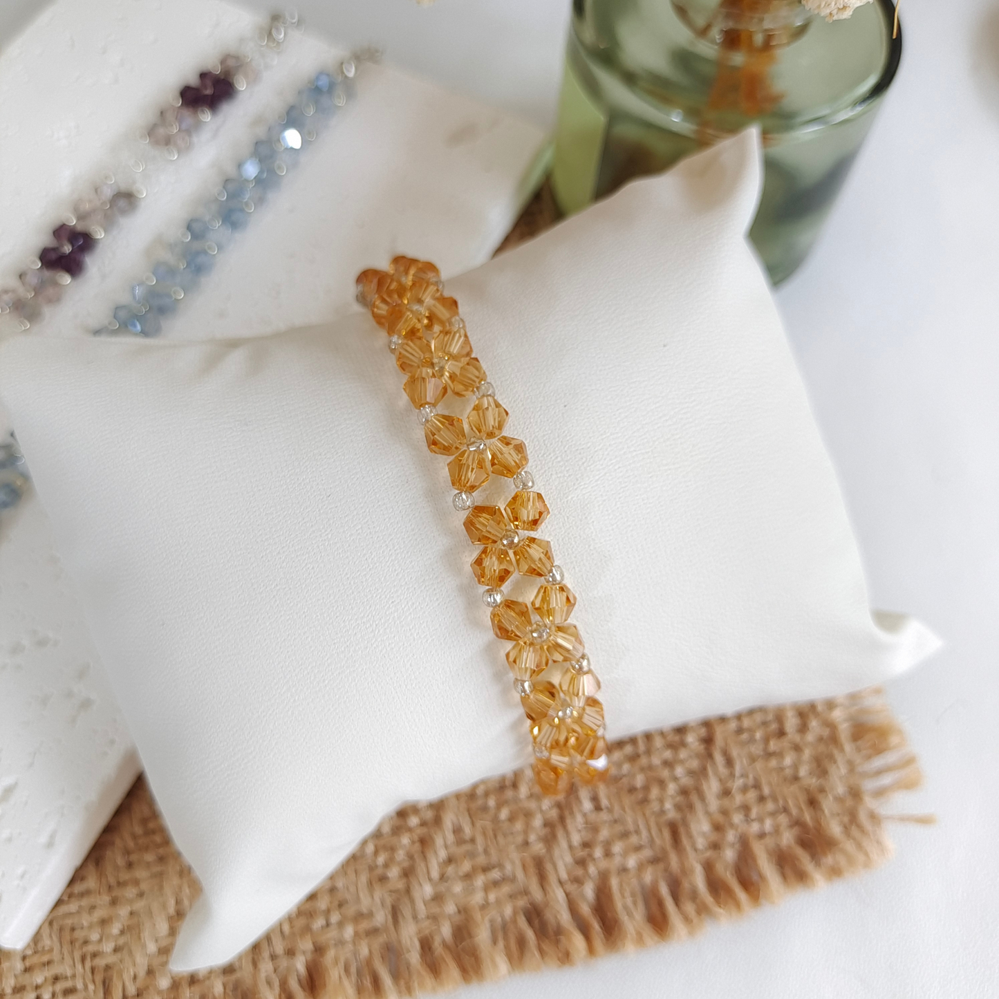 Champagne crystal bicone bead bracelet with a light-reflecting finish