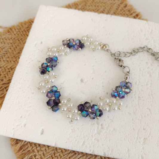 Ink blue diamond beads and pearl handmade bracelet