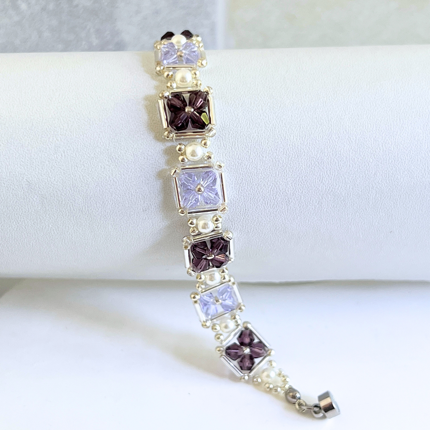 Grape purple beaded bracelet close-up