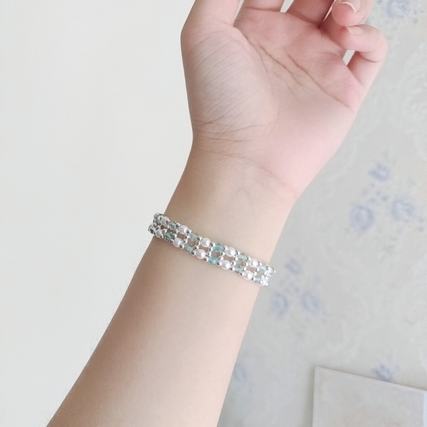 Wearing handmade beaded bracelet inspired by Frozen