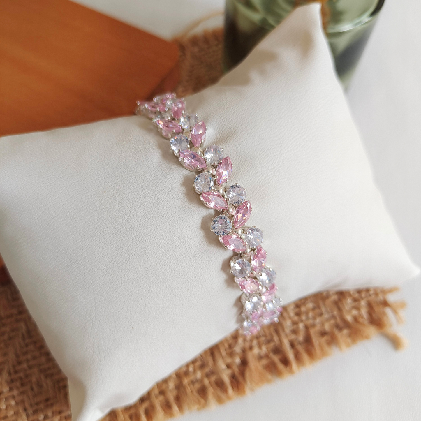 Elegant handmade bracelet with zircon-studded olive motif