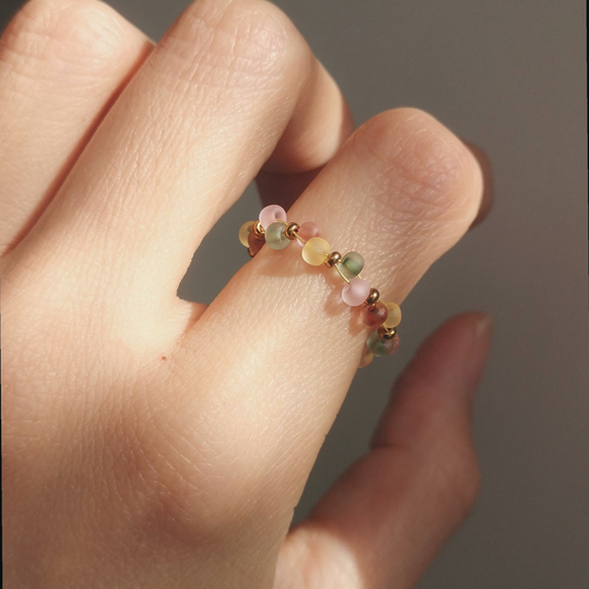 Seed bead ring worn on hand
