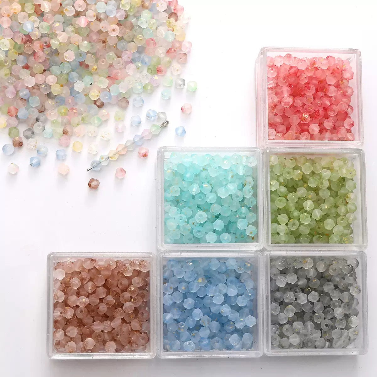 Cream frosted diamond-shaped beads for DIY jewelry making