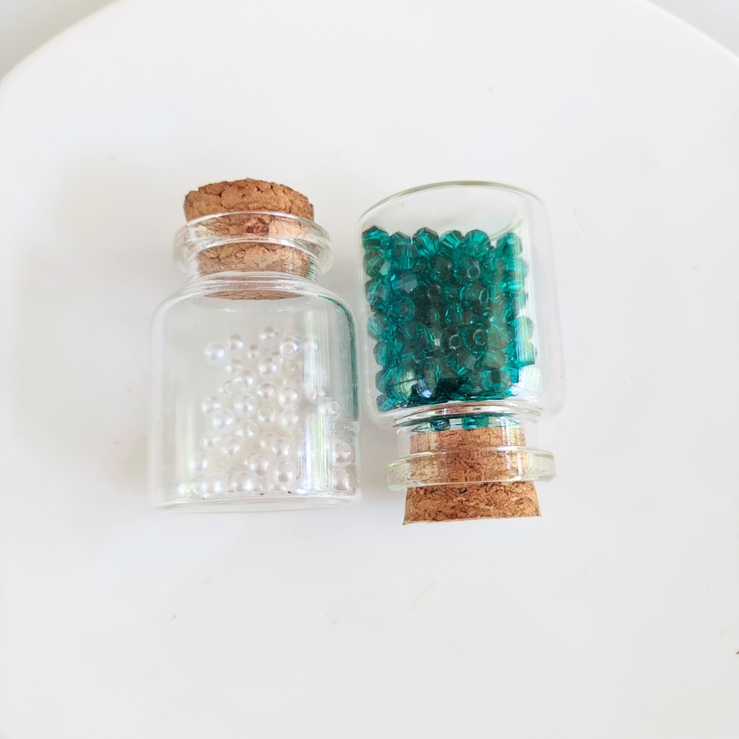 pearls and green bicone beads