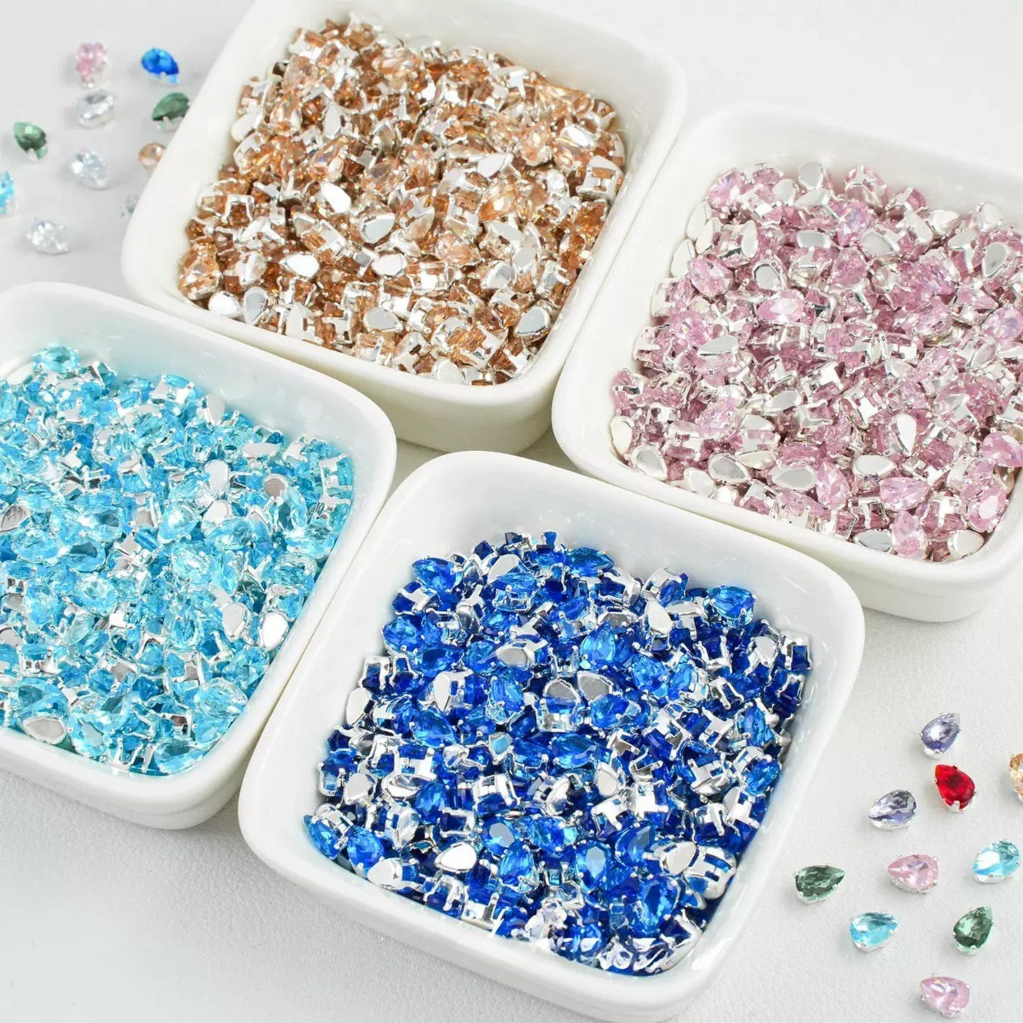 Silver-plated teardrop zircon spacer bead