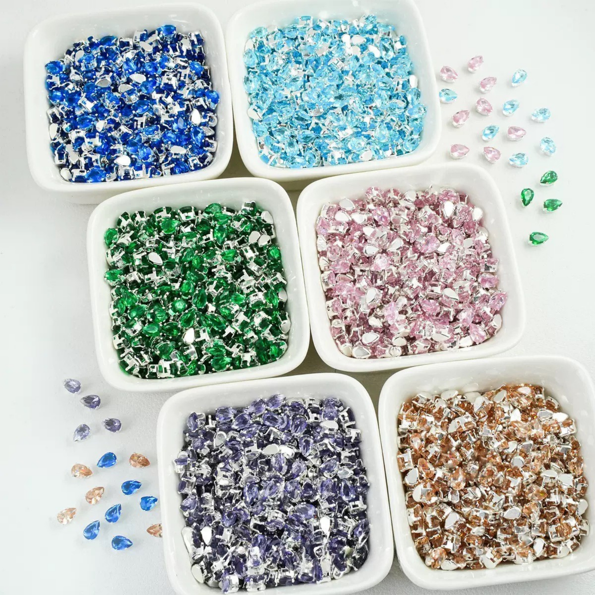 DIY silver teardrop zircon charm bead